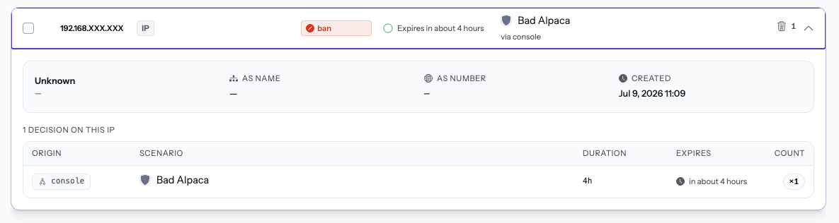 CrowdSec Delete Decision